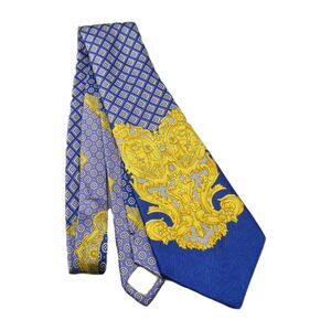 GIANNI VERSACE Blue Yellow Baroque Silk Tie Spain W: 3.8"